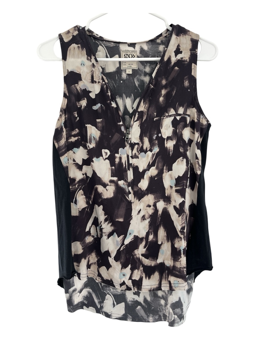 GO Silk Abstract Print Zip Zippy Tank Top Blouse S